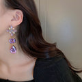 Silver-Tone Metal Floral Rhinestone Teardrop Drop Earrings, Elegant OL Style Fashion Jewelry view 4