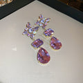 Silver-Tone Metal Floral Rhinestone Teardrop Drop Earrings, Elegant OL Style Fashion Jewelry view 3