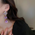 Silver-Tone Metal Floral Rhinestone Teardrop Drop Earrings, Elegant OL Style Fashion Jewelry view 2