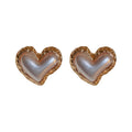 French Simple Heart Pearl Stud Earrings With Silver Pins For Women view 5