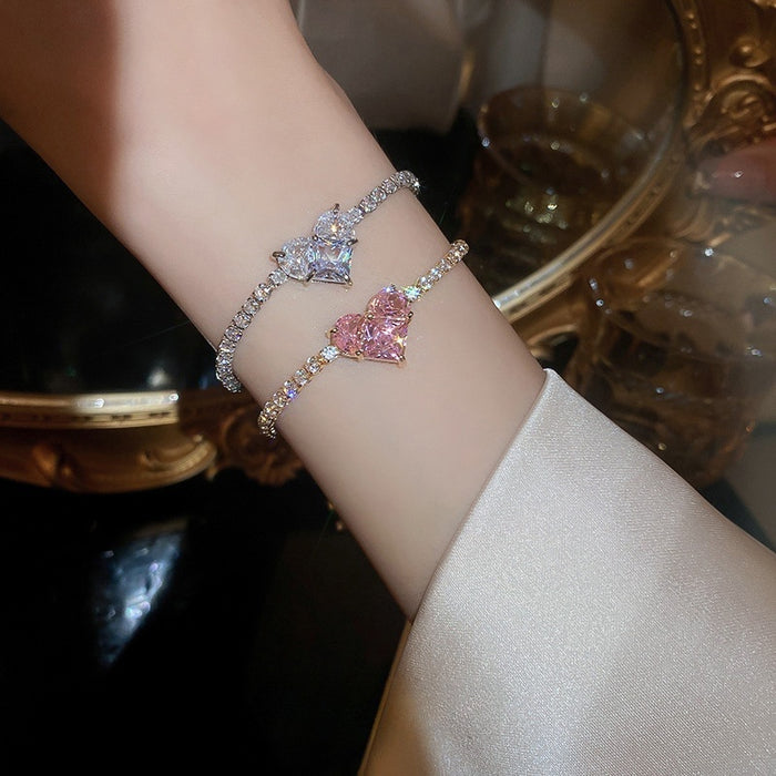 Light Luxury Metal Zircon Heart Adjustable Bangle Korean Fashion OL Jewelry