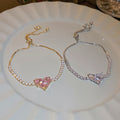 Light Luxury Metal Zircon Heart Adjustable Bangle Korean Fashion OL Jewelry view 2