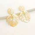 Vintage Gold Alloy Hollow Monstera Leaf Branch Stud Drop Earrings For Women Elegant Summer Statement Earrings view 1