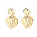 Vintage Gold Alloy Hollow Monstera Leaf Branch Stud Drop Earrings For Women Elegant Summer Statement Earrings view 5