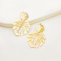 Vintage Gold Alloy Hollow Monstera Leaf Branch Stud Drop Earrings For Women Elegant Summer Statement Earrings view 3