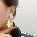Vintage Gold Alloy Hollow Monstera Leaf Branch Stud Drop Earrings For Women Elegant Summer Statement Earrings view 4