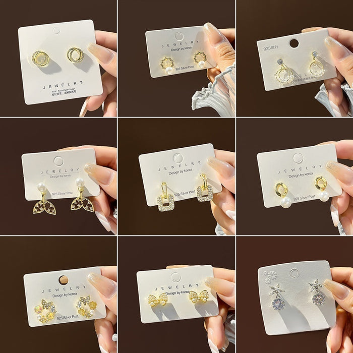 Korean Minimalist Geometric Pearl Stud Earrings With Silver Pins For Commuter Jewelry