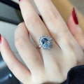 Light Luxury Aquamarine Cubic Zirconia Flower Ring, Popular Engagement Ring For Women view 3