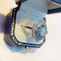 Light Luxury Aquamarine Cubic Zirconia Flower Ring, Popular Engagement Ring For Women view 4
