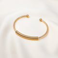 Vintage Chinese Style Titanium Steel Open Bangle, Frosted Metal Spring Pattern Bracelet For Women view 3