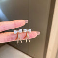 Korean Style Gold Plated Metal Stud Earrings With Zircon Pearl Bow Flower Heart Star Design view 3