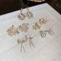 Korean Style Gold Plated Metal Stud Earrings With Zircon Pearl Bow Flower Heart Star Design view 1