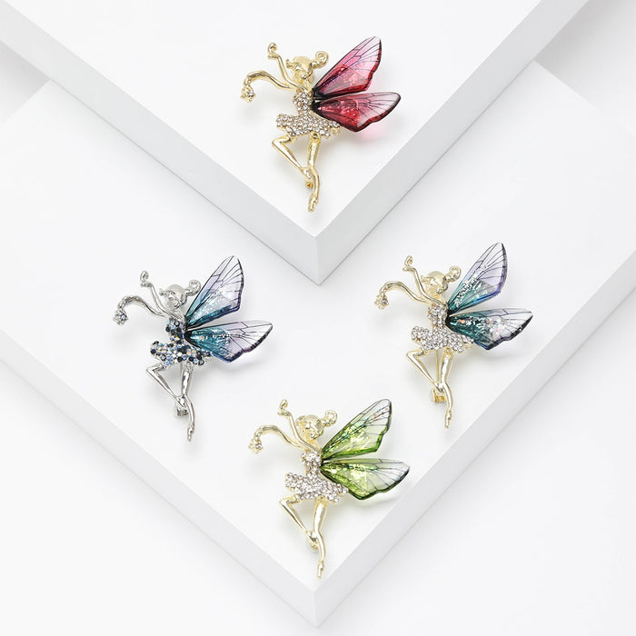 Alloy Acrylic Rhinestone Flower Fairy Brooch Pin For Coats