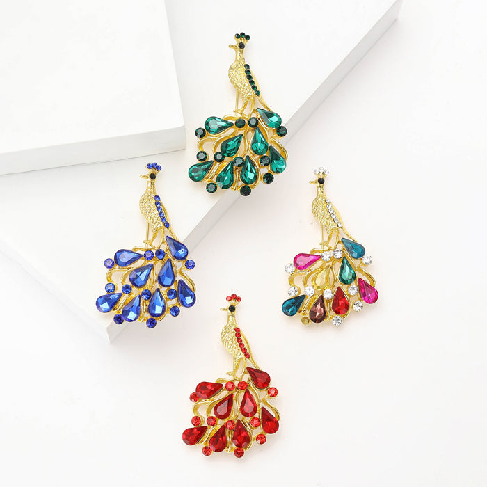 Alloy Rhinestone Peacock Brooch For Vintage Suits Shawls And Apparel