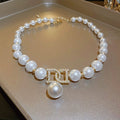 French Sweet Style Pearl Letter Pendant Necklace Light Luxury Round Bead Collarbone Chain view 3
