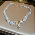 French Sweet Style Pearl Letter Pendant Necklace Light Luxury Round Bead Collarbone Chain view 1