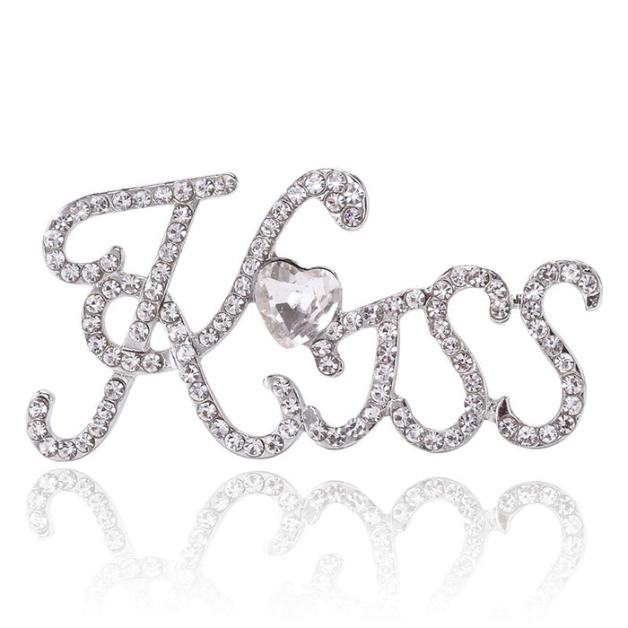 Alloy Rhinestone Letter Brooch Pin For Cute Clothing Decoration