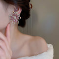 Alloy Rhinestone Flower Stud Earrings European American Statement Light Luxury Jewelry For Women view 4