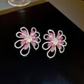 Alloy Rhinestone Flower Stud Earrings European American Statement Light Luxury Jewelry For Women view 1