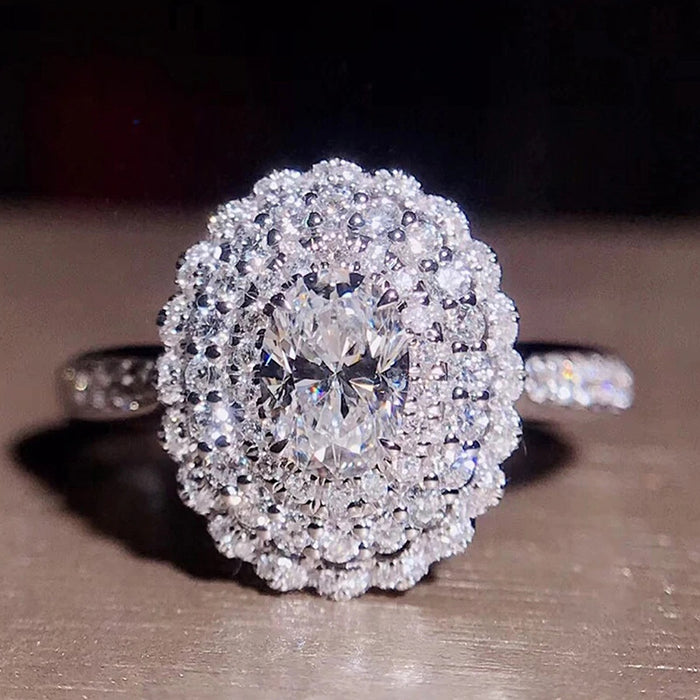 Luxury Full Diamond Zircon Statement Ring For Women European American Sparkling Fashion Jewelry