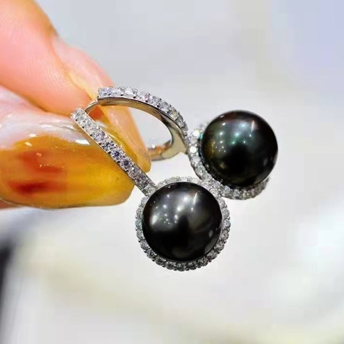 Baroque Vintage Black Pearl Zircon Drop Earrings, Elegant Simple Commuter Jewelry For Women