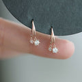 Japanese Style Geometric Zircon Stud Earrings For Women With Delicate Drop Crystal Charm view 3