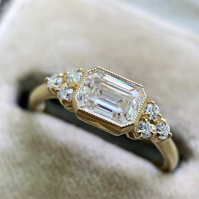 Creative Square Diamond Inlaid Ring European American Minimalist Women's Fashion Jewelry