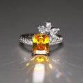 Vintage Princess Square Cut Zircon Flower Ring For Women With Yellow Stone And Lace Band view 2