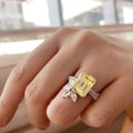 Vintage Princess Square Cut Zircon Flower Ring For Women With Yellow Stone And Lace Band view 4
