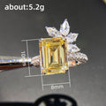 Vintage Princess Square Cut Zircon Flower Ring For Women With Yellow Stone And Lace Band view 5