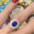 Imitation Natural Royal Blue Sapphire Zircon Ring For Women, Platinum Plated Copper Wedding Jewelry view 4