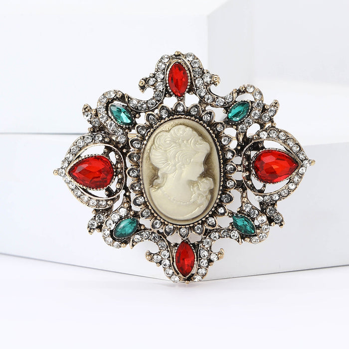Vintage Palace Style Alloy Lady Head Brooch Pin For Women's Apparel