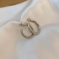 Minimalist Metal Round Hoop Earrings With Silver Posts, Geometric Korean Chic Style view 4