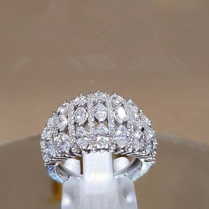 Luxury Starry Full Pave Zircon Copper Ring For Women, Light Luxury Fashion Jewelry Accessory