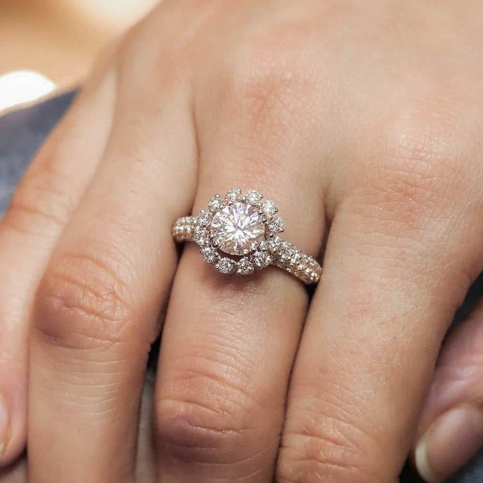 Sparkling Zircon Flower Ring For Women, Micro Pave Sweet Floral Fashion Finger Jewelry