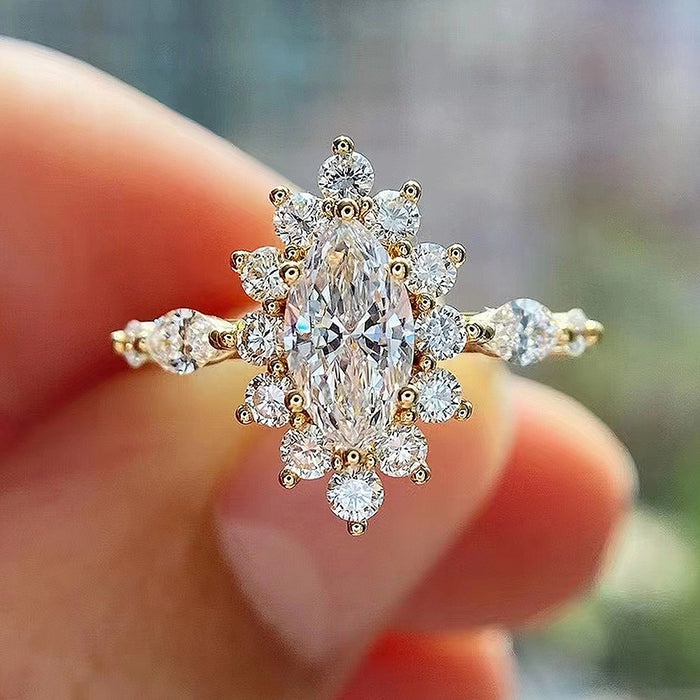 Korean Japanese Style Women's Ring With Sparkling Marquise Zircon Flower Design