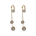 Metal Geometric Hoop Pearl Tassel Drop Earrings With Silver Pins For Fashion OL Style view 5