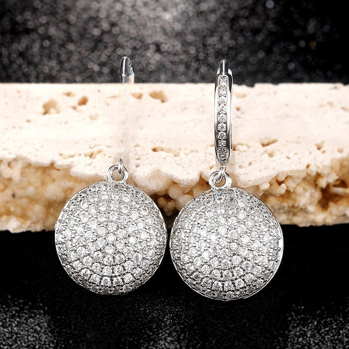 Luxury Full Pave High Quality Zircon Hollow Geometric Round Drop Earrings For Commuter Wear