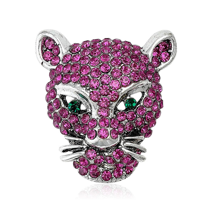 Handmade Alloy Rhinestone Leopard Head Brooch Pin For Fashion Accessories