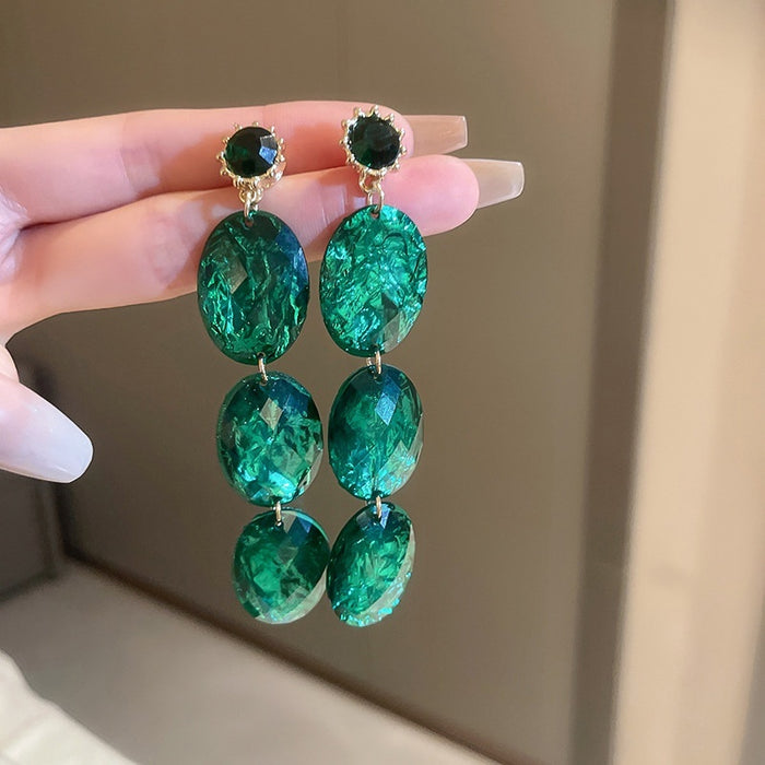 Alloy Vintage Emerald Rhinestone Oval Geometric Chic Drop Earrings For Women