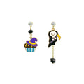 Halloween Enamel Alloy Rhinestone Bat Moon Pumpkin Ghost Witch Hat Asymmetric Drop Earrings view 5