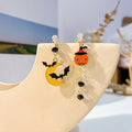 Halloween Enamel Alloy Rhinestone Bat Moon Pumpkin Ghost Witch Hat Asymmetric Drop Earrings view 3