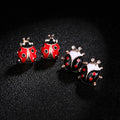 Six Red Black and Pearl Look Ladybug Novelty Earrings view 1