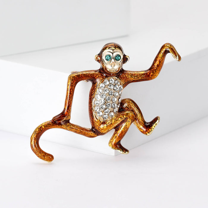 Alloy Rhinestone Enamel Monkey Brooch Pin For Fashion Lapel Decoration