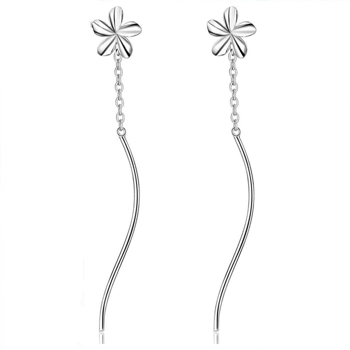 Five Petal Plumeria Flower Short Drop Earrings Plain Wavy Ear Thread Fresh Women Jewelry