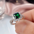 Luxury Women's Emerald Green Princess Cut Cubic Zirconia Wedding Ring, Fashion Engagement Jewelry view 3