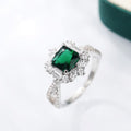 Luxury Women's Emerald Green Princess Cut Cubic Zirconia Wedding Ring, Fashion Engagement Jewelry view 2