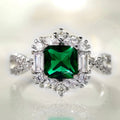 Luxury Women's Emerald Green Princess Cut Cubic Zirconia Wedding Ring, Fashion Engagement Jewelry view 1