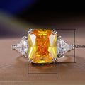 Trendy Women's Simulated Citrine Colorful Zircon Ring, Ice Flower Square Sugar Statement Finger Ring view 5