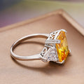 Trendy Women's Simulated Citrine Colorful Zircon Ring, Ice Flower Square Sugar Statement Finger Ring view 3